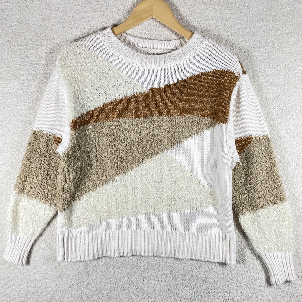 lou & grey loft fuzzmarl colorblock sweater XS boho granola soft winter knit